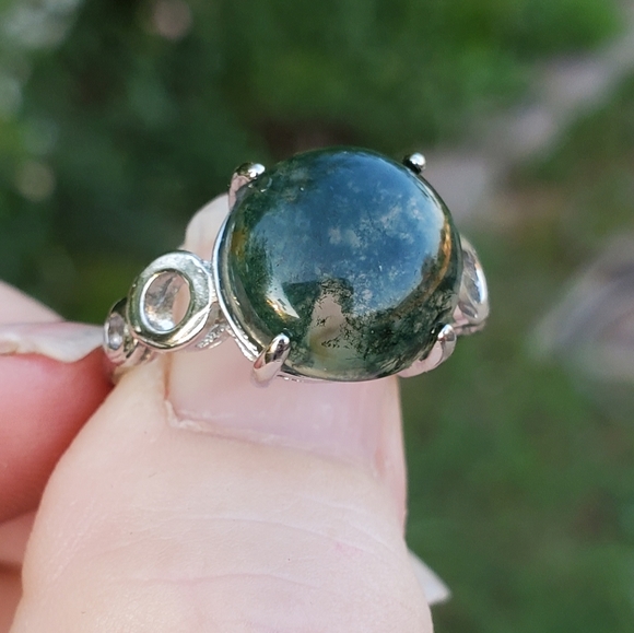 New Moss Agate Adjustable Silver Ring. - Picture 9 of 9